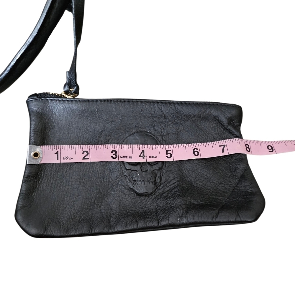 Black 100% Leather Skull Embossed Tote Made In Italy - Picture 11 of 16